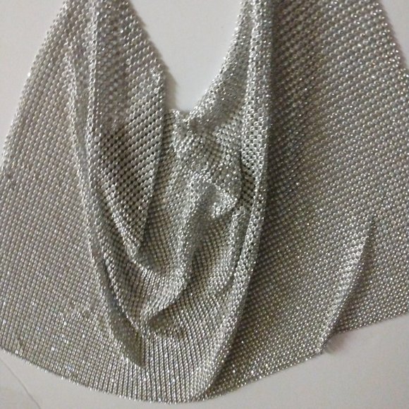 ❤️2 WHITING & DAVIS Purse & Halter Silver Mesh/Swarovski Crystals AS IS - Picture 3 of 6